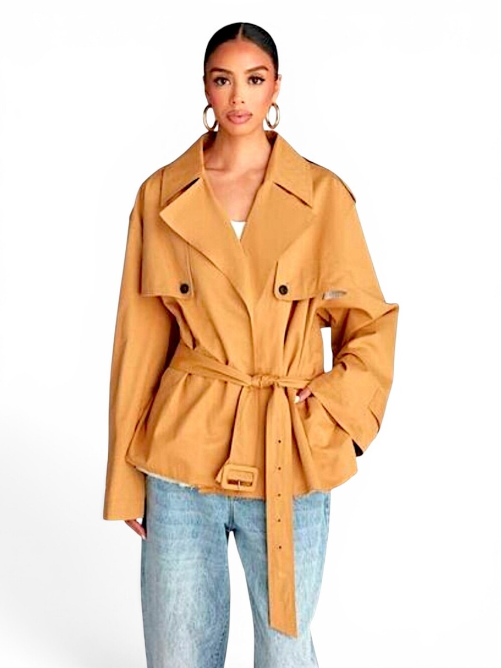 KBB by KAHLANA OVERSIZED 'The Belted Cropped Trench Brown
